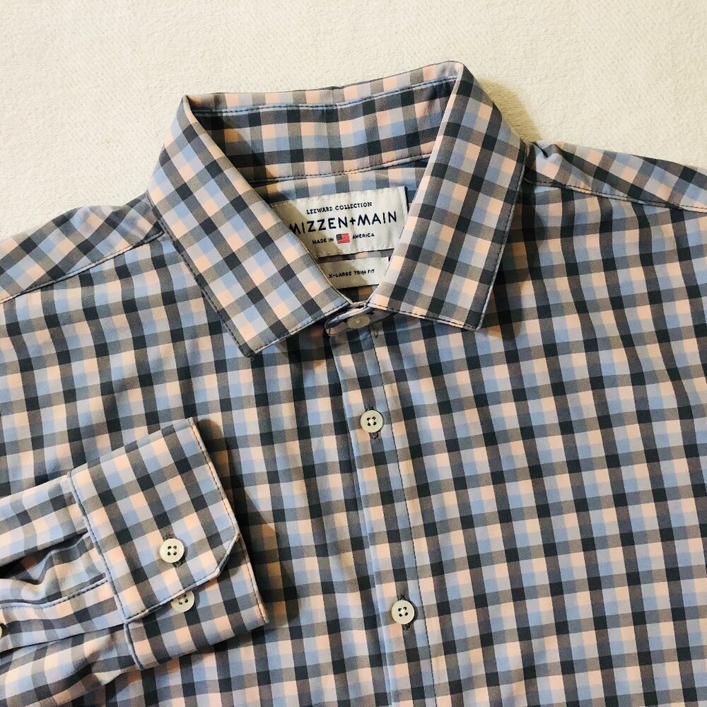 Mizzen Main Men's Size XL Trim Fit Plaid Button Front Long Sleeve Shirt